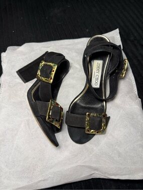 Jimmy Choo Suede Jeweled Buckle Sandals
